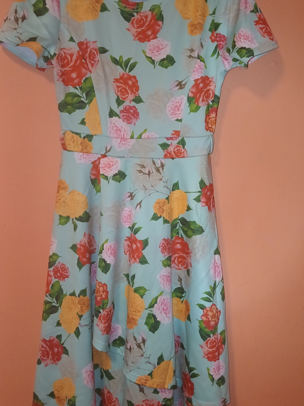 Floral Fit & Flare Wedding Dress in Mint with Pink & Yellow Roses